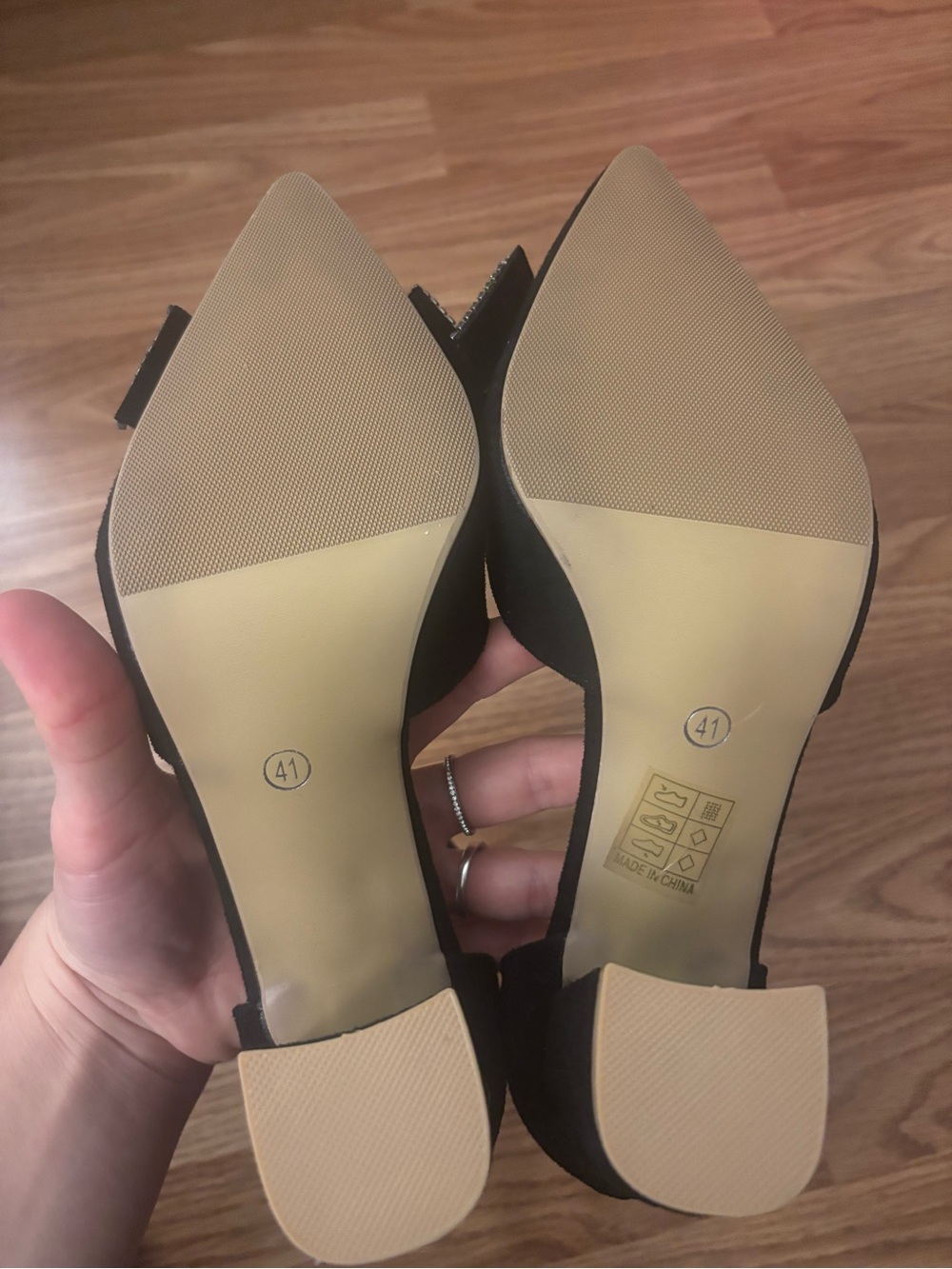 Black Ankle-Strap Block Heel Pumps with Decorative Bow Size EU 41/US 10 - Picture 7 of 7